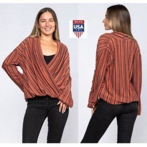 Reposhed Ces Femme Metallic Striped Surplice Cinnamon Sweater Top Tags Fits big